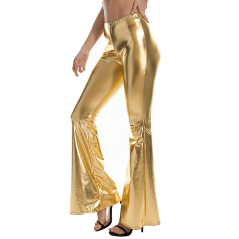 Adult Gold Metallic Mardi Gras Bell Bottom Leggings - Mardi Gras Apparel - Adult, Gold, Green - Leggings