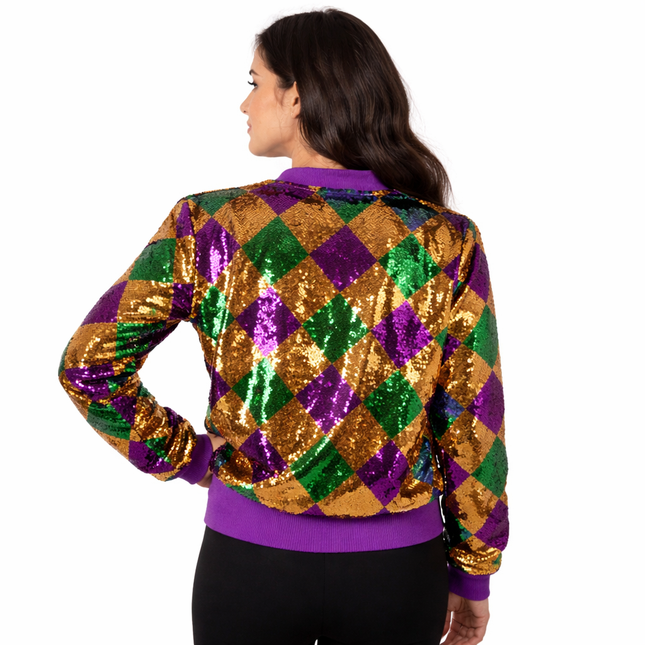 Adult Harlequin Sequin Mardi Gras Zip - Up Jacket - Mardi Gras Apparel - Adult, apparel discount tier, Gold - Sequin Jacket
