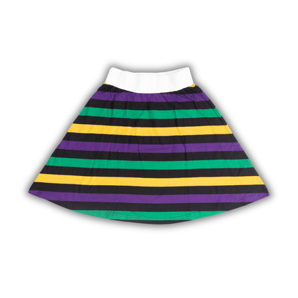 Adult Ladies Mardi Gras Striped Polo Top & Skirt Set - Mardi Gras Apparel - Adult, Ladies, Long Sleeve - Outfit Sets