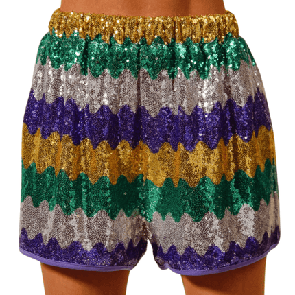 Adult Ladies Mardi Gras Wavy Sequins Dolman Shorts - Mardi Gras Apparel - Adult, Ladies, Sequin - Shorts