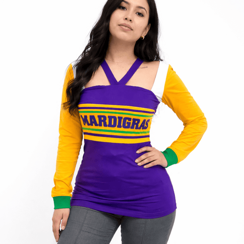 Adult Mardi Gras Color Block Crisscross Long Sleeve Top - Mardi Gras Apparel - Adult, apparel discount tier, Ladies - Long Sleeve Top