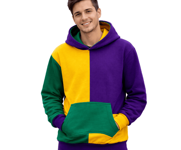 Mardi Gras Color Block Hoodie Purple Green Gold Pullover - Mardi