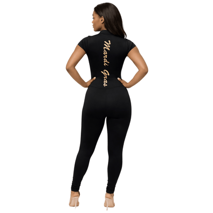 Adult Mardi Gras Color - Block Zip - Front Jumpsuit Black - Mardi Gras Apparel - Adult, Gold, Green - Jumpsuit