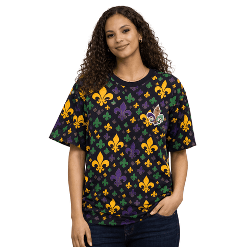Adult Mardi Gras Fleur de Lis Print Black Top - Mardi Gras Apparel - Adult, Bibi, Bibi Top Chart - Tops