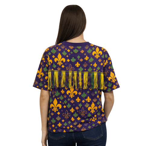 Adult Mardi Gras Fleur de Lis Print Purple Top - Mardi Gras Apparel - Adult, Bibi, Bibi Top Chart - Sequin Tops