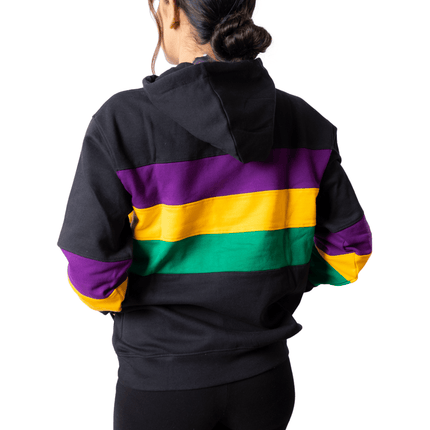 Adult Mardi Gras Full - Zip Hoodie Black with Purple, Green, and Gold Stripes - Mardi Gras Apparel - Adult Unisex, Green, Hoodie - Hoodie