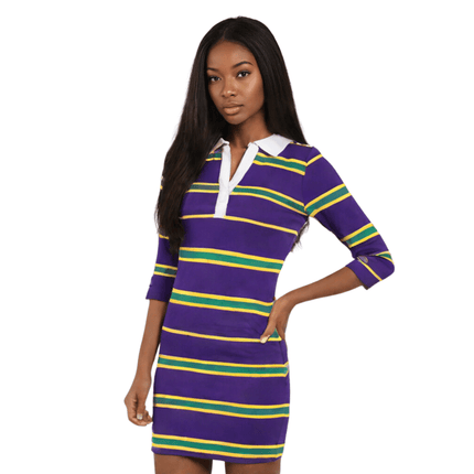 Mardi Gras FLD Ladies Purple Dress with Yellow & Green Stripes Adult XS Mardi Gras FLD Ladies Purple Dress with Yellow & Green Stripes Adult XS