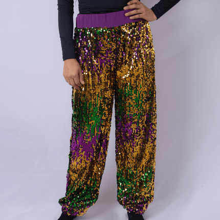 Adult Mardi Gras Ladies Sequin Casual Loose Pants - Mardi Gras Apparel - Adult, Gold, Green - Pants