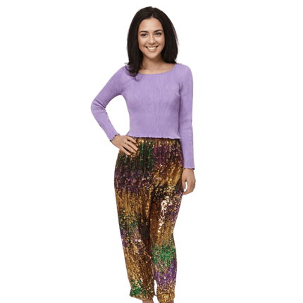 Adult Mardi Gras Ladies Sequin Casual Loose Pants - Mardi Gras Apparel - Adult, Gold, Green - Pants