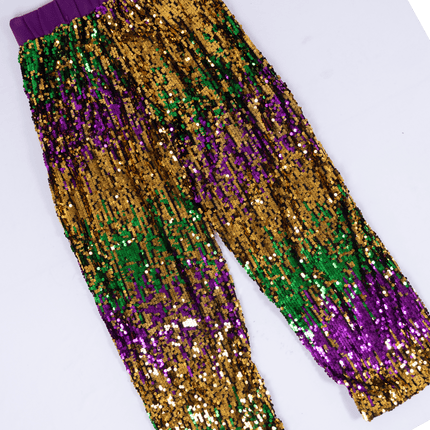 Adult Mardi Gras Ladies Sequin Casual Loose Pants - Mardi Gras Apparel - Adult, Gold, Green - Pants