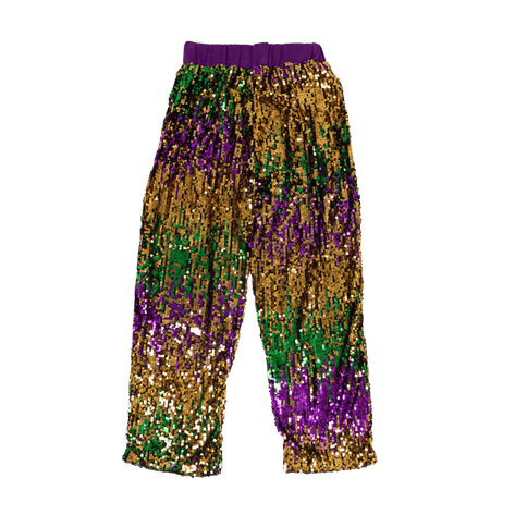 Adult Mardi Gras Ladies Sequin Casual Loose Pants - Mardi Gras Apparel - Adult, Gold, Green - Pants