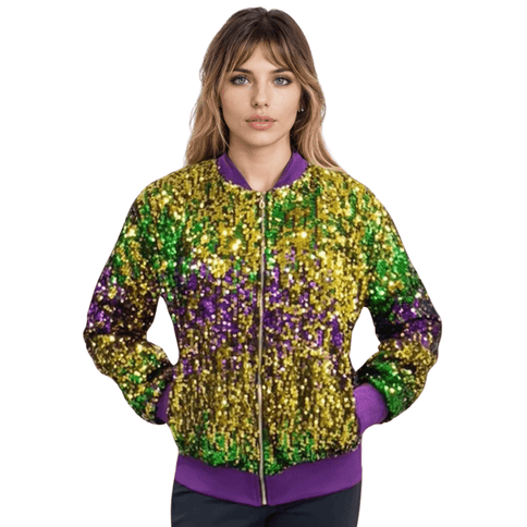 Adult Mardi Gras Multi Color Sequin Jacket - Mardi Gras Apparel - Adult, Gold, Green - Sequin Jacket