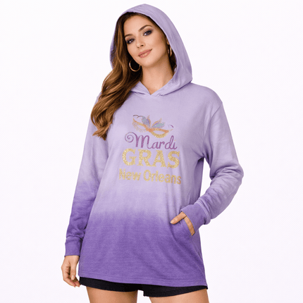 Adult Mardi Gras Ombre Tie - Dye Purple Hoodie - Mardi Gras Apparel - Adult, Adult Unisex, apparel discount tier - Hoodie
