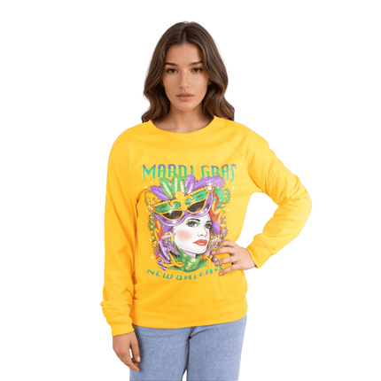 Adult Mardi Gras Pretty Lady Unisex Sweatshirt Gold - Mardi Gras Apparel - Adult, Adult Unisex, Ladies - Sweatshirt