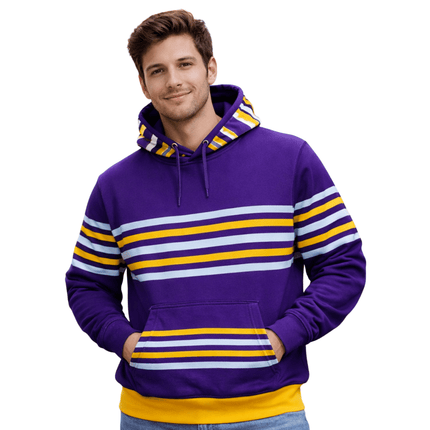 Adult Mardi Gras Purple Hoodie With Regal Stripes - Mardi Gras Apparel - Adult, Adult Unisex, Gold - Hoodie