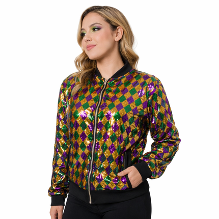 Adult Mardi Gras Sequenced Diamond Jacket - Mardi Gras Apparel - Adult, apparel discount tier, Gold - Sequin Jacket
