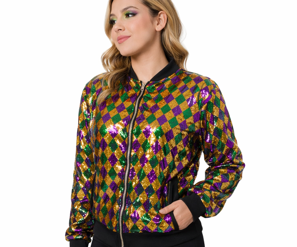 Adult Mardi Gras Sequenced Diamond Jacket - Mardi Gras Apparel