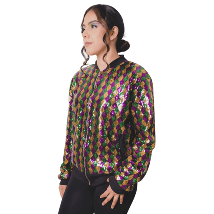 Adult Mardi Gras Sequenced Diamond Jacket - Mardi Gras Apparel - Adult, Gold, Green - Sequin Jacket