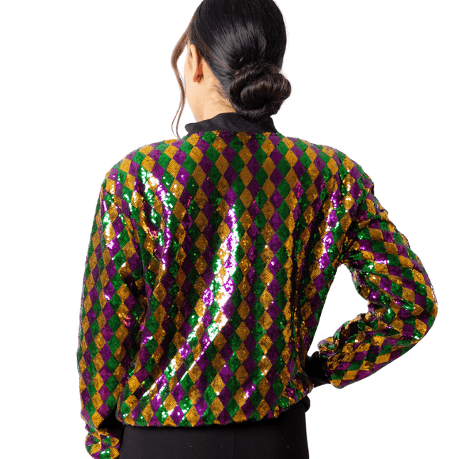 Adult Mardi Gras Sequenced Diamond Jacket - Mardi Gras Apparel - Adult, Gold, Green - Sequin Jacket