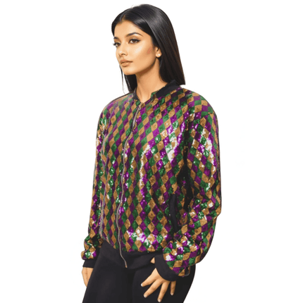 Adult Mardi Gras Sequenced Diamond Jacket - Mardi Gras Apparel - Adult, Gold, Green - Sequin Jacket