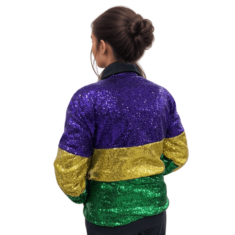 Adult Mardi Gras Sequin Color Block Jacket - Mardi Gras Apparel - Adult, Gold, Green - Sequin Jacket