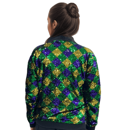 Adult Mardi Gras Sequin Harlequin Jacket - Mardi Gras Apparel - Adult, Gold, Green - Sequin Jacket