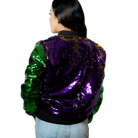 Adult Mardi Gras Sequin Jacket Purple & Green - Mardi Gras Apparel - Adult, Green, Ladies - Sequin Jacket