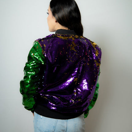 Adult Mardi Gras Sequin Jacket Purple & Green - Mardi Gras Apparel - Adult, Green, Ladies - Sequin Jacket