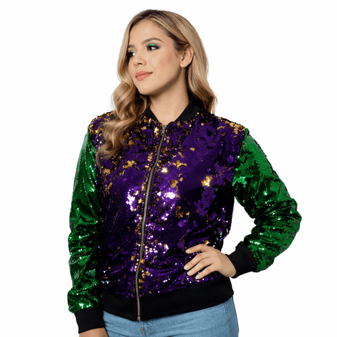 Adult Mardi Gras Sequin Jacket Purple & Green - Mardi Gras Apparel - Adult, apparel discount tier, Green - Sequin Jacket