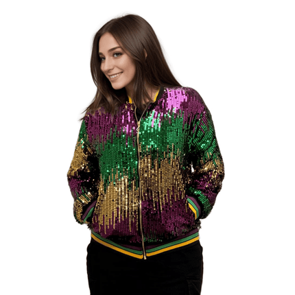 Adult Mardi Gras Sequin Jacket - Mardi Gras Apparel - Adult, Gold, Green - Sequin Jacket