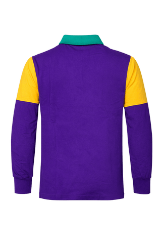 Adult Mardi Gras Unisex Color - Block Chevron Rugby Polo Long Sleeve - Mardi Gras Apparel - Adult Unisex, Button Up, Collared - Rugby Polo