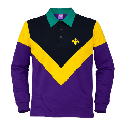 Adult Mardi Gras Unisex Color - Block Chevron Rugby Polo Long Sleeve - Mardi Gras Apparel - Adult Unisex, Button Up, Collared - Rugby Polo