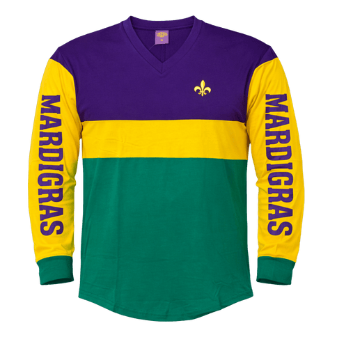 Adult Mardi Gras Unisex Color - Block Raglan Long Sleeve Tee - Mardi Gras Apparel - Adult Unisex, Back Design, Crew Neck - Raglan Long Sleeve Tee