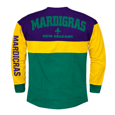 Adult Mardi Gras Unisex Color - Block Raglan Long Sleeve Tee - Mardi Gras Apparel - Adult Unisex, Back Design, Crew Neck - Raglan Long Sleeve Tee