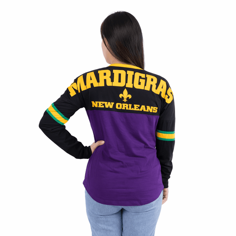 Adult Mardi Gras Unisex Long Sleeve Raglan Tee Purple & Black - Mardi Gras Apparel - Adult Unisex, apparel discount tier, Back Design - Raglan Long Sleeve Tee