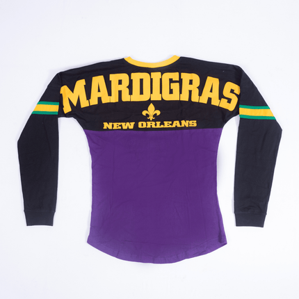 Adult Mardi Gras Unisex Long Sleeve Raglan Tee Purple & Black - Mardi Gras Apparel - Adult Unisex, Back Design, Crew Neck - Raglan Long Sleeve Tee