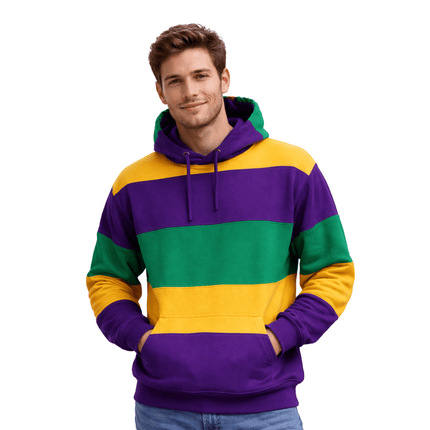 Adult Mardi Gras Unisex Paneled Sweat Shirt Hoodie - Mardi Gras Apparel - Adult Unisex, Draw String, Green - Hoodie