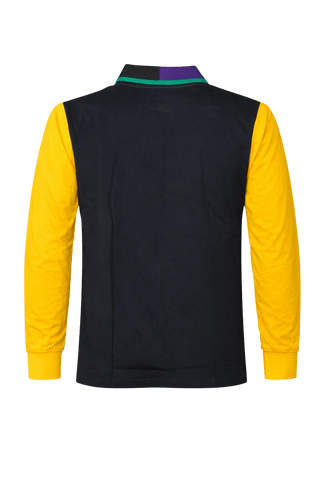 Adult Mardi Gras Vertical Color - Block Long Sleeve Rugby Polo - Mardi Gras Apparel - Adult Unisex, Button Up, Collared - Rugby Polo