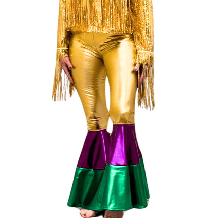 Adult Metallic Mardi Gras Bell Bottom Leggings - Mardi Gras Apparel - Adult, Gold, Green - Leggings