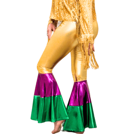 Adult Metallic Mardi Gras Bell Bottom Leggings - Mardi Gras Apparel - Adult, Gold, Green - Leggings