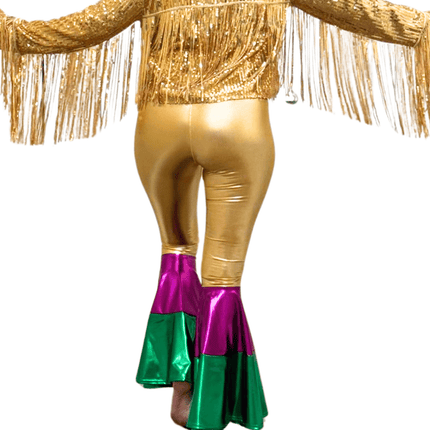 Adult Metallic Mardi Gras Bell Bottom Leggings - Mardi Gras Apparel - Adult, Gold, Green - Leggings