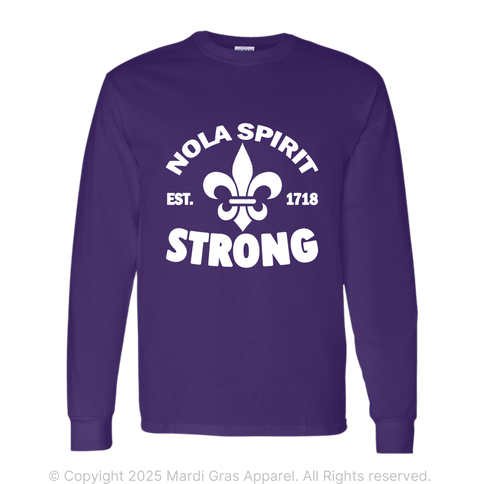 Adult NOLA Spirit Strong Long Sleeve T-Shirt - Mardi Gras Apparel - Adult, New Orleans, NOLA Spirit - Tee - Shirt