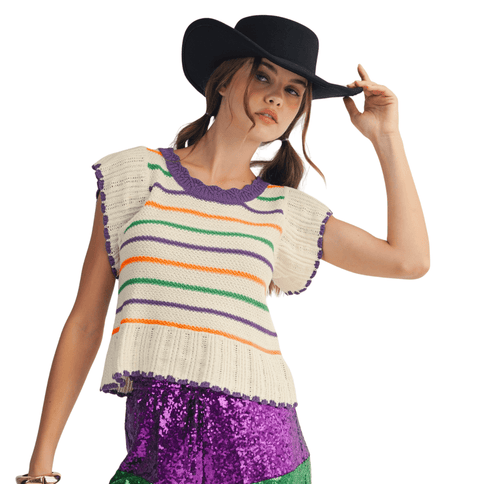 Adult Sunset Carnival Striped Knit Sweater Top - Mardi Gras Apparel - Adult, Ladies, Mardi Gras - Sweater