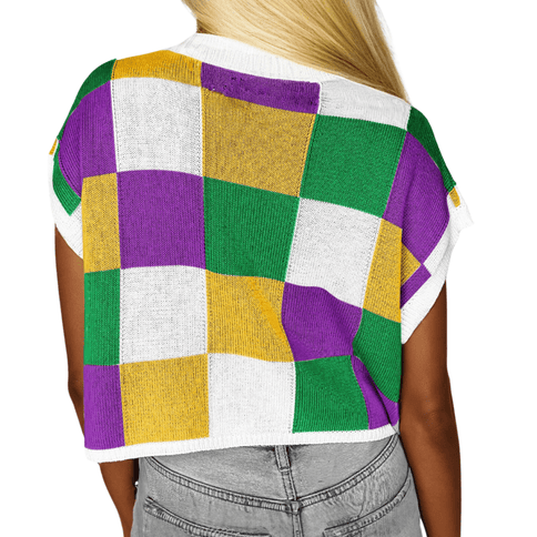 Adult Tillandsia Purple Color Block Cap Sleeve Sweater - Mardi Gras Apparel - Adult, Ladies, Short Sleeve - Sweater