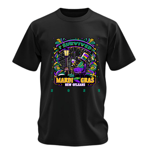 Adult Unisex I Survived Mardi Gras New Orleans 2025 T-Shirt - Mardi Gras Apparel - 100% Cotton, 3 for 10, Adult - Tee - Shirt