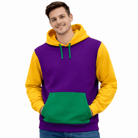 Adult Unisex Mardi Gras 3 Color Hoodie With Pocket - Mardi Gras Apparel - Adult, Adult Unisex, Gold - Hoodie