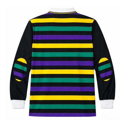 Adult Unisex Mardi Gras Black Long Sleeve Striped Rugby Polo - Mardi Gras Apparel - Adult Unisex, Green, Long Sleeve - Long Sleeve Rugby Polo