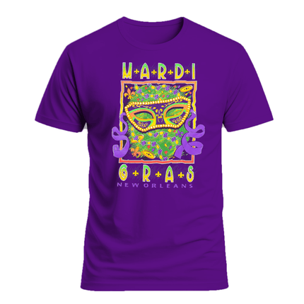 Adult Unisex Mardi Gras Confetti Mask Purple Tee - Shirt - Mardi Gras Apparel - 100% Cotton, Adult, G5000 Chart - Tee - Shirt