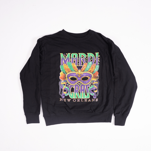 Adult Unisex Mardi Gras Feather Mask Sweatshirt - Mardi Gras Apparel - Adult, Adult Unisex, Ladies - Sweatshirt