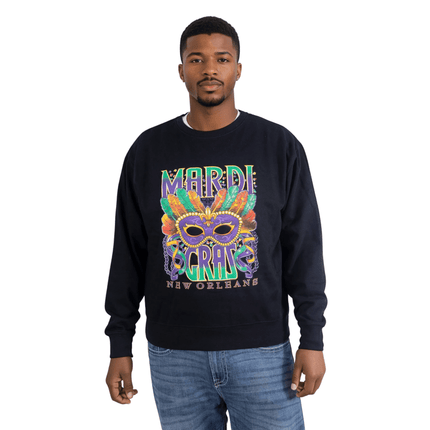 Adult Unisex Mardi Gras Feather Mask Sweatshirt - Mardi Gras Apparel - Adult, Adult Unisex, Ladies - Sweatshirt